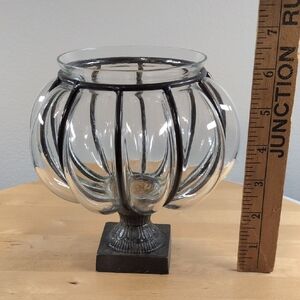Artisan Glass Vase with Black Metal Accents